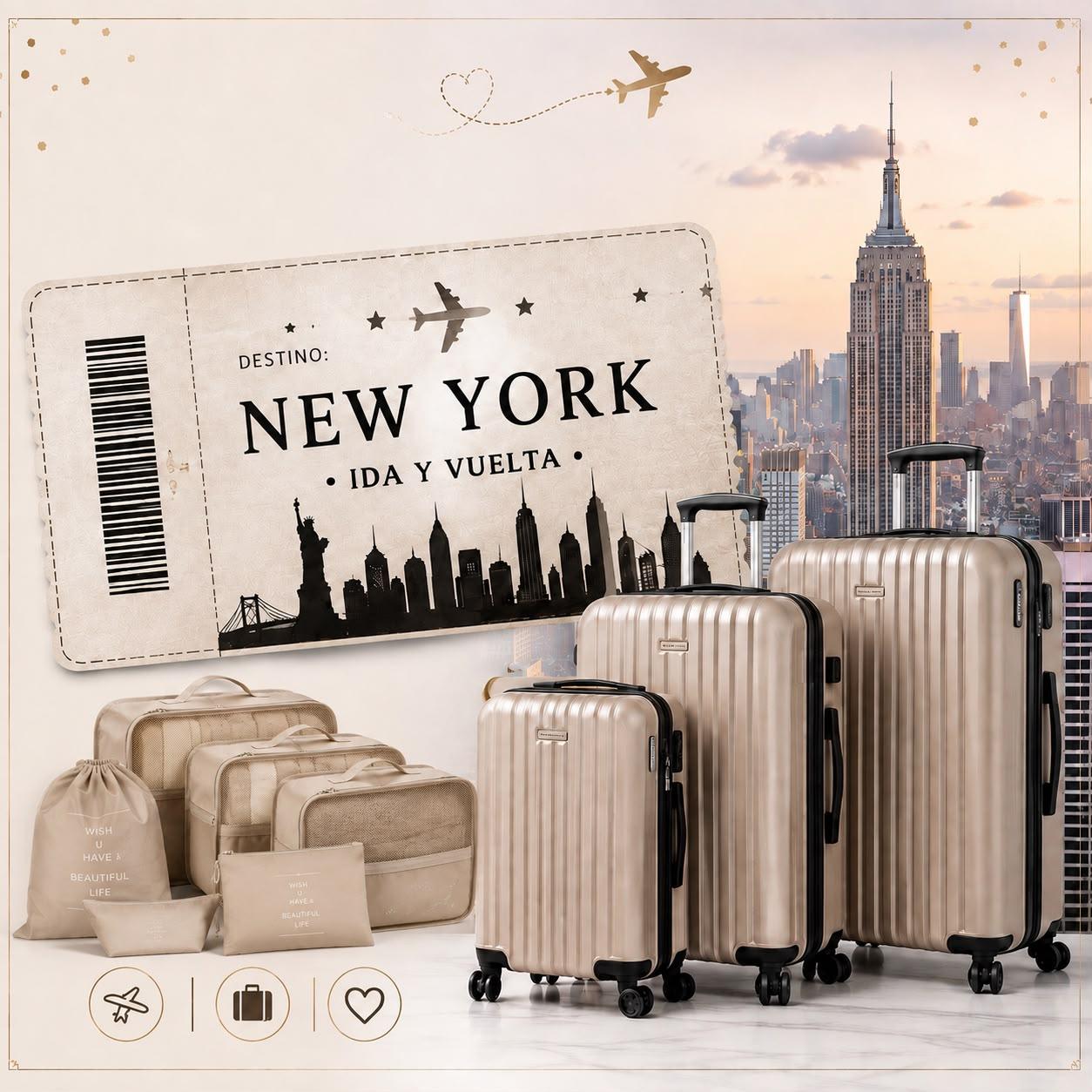 Pasaje a NY + valijas + organizadores de valija